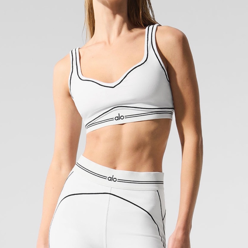 ALO Yoga White Sports Bra with Black Accents